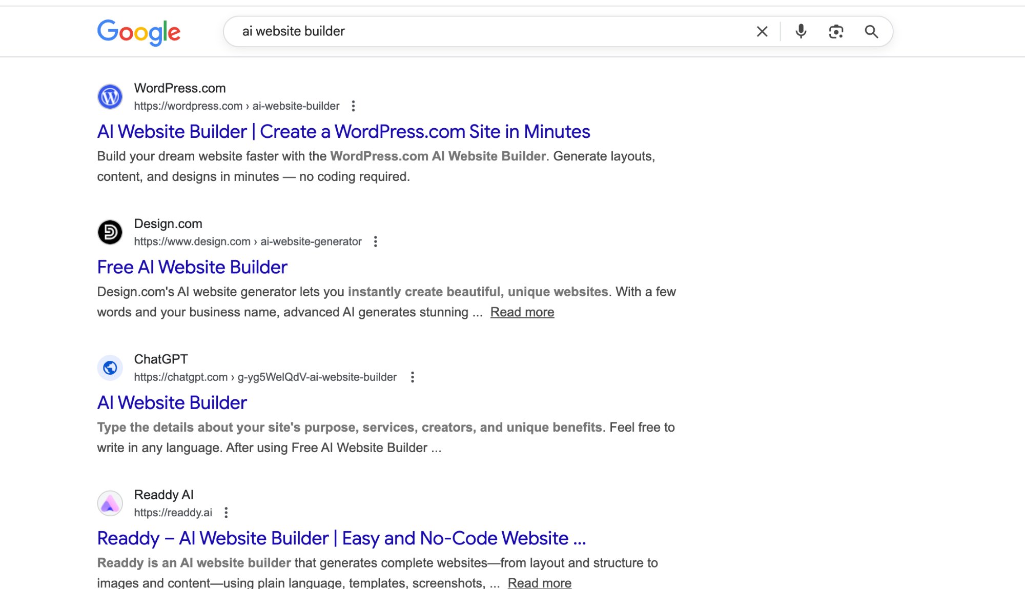 ChatGPT appearing in search results with generic globe while competitors have branded favicons