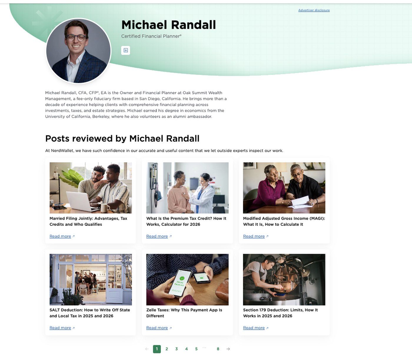 The reviewer page: a different template entirely, indexing only the posts he has checked