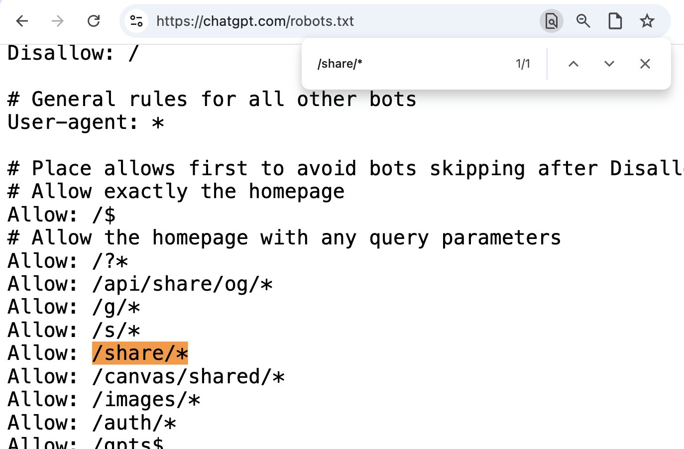 chatgpt robots still have the share chats crawlable